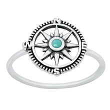 Load image into Gallery viewer, Sterling Silver Oxidized Genuine Turquoise Compass Ring