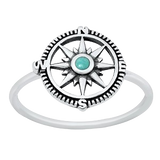 Sterling Silver Oxidized Genuine Turquoise Compass Ring