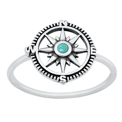 Sterling Silver Oxidized Genuine Turquoise Compass Ring