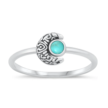Load image into Gallery viewer, Sterling Silver Oxidized Crescent Moon Genuine Turquoise Stone Ring