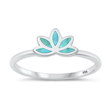 Load image into Gallery viewer, Sterling Silver Rhodium Plated Lotus Genuine Turquoise Stone Ring