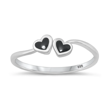 Load image into Gallery viewer, Sterling Silver Rhodium Plated Hearts Black Agate Stone Ring