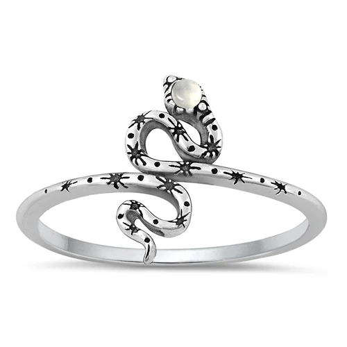 Sterling Silver Oxidized Snake Moonstone Stone Ring