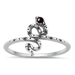 Sterling Silver Oxidized 13.5mm Snake Black Agate Stone Ring