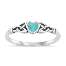 Load image into Gallery viewer, Sterling Silver Oxidized Celtic Heart Genuine Turquoise Stone Ring