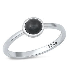 Sterling Silver Round Black Agate Stone Ring