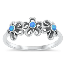 Load image into Gallery viewer, Sterling Silver Oxidized Blue Lab Opal Flower Ring