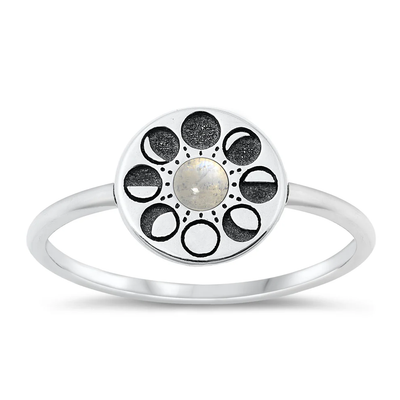 Sterling Silver Oxidized Moonstone Moon Phases Ring