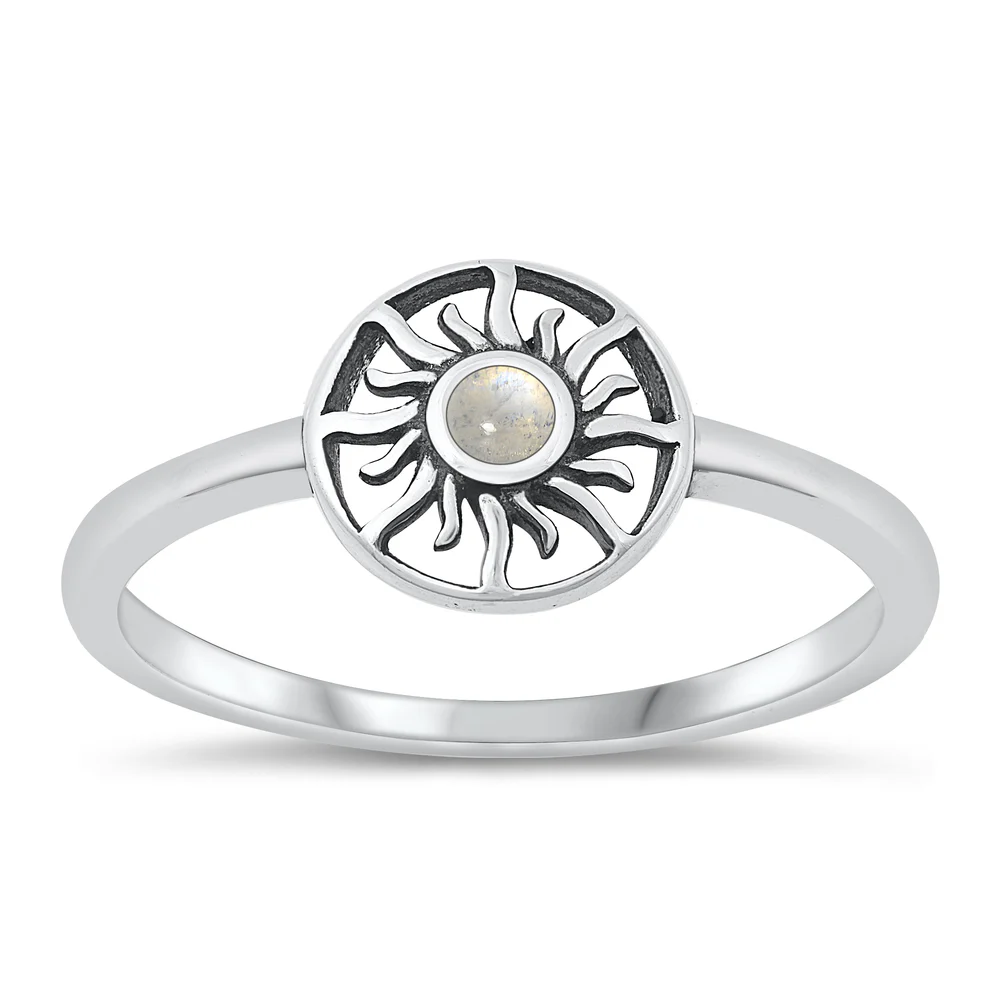 Sterling Silver Oxidized Sun Moonstone Stone Ring