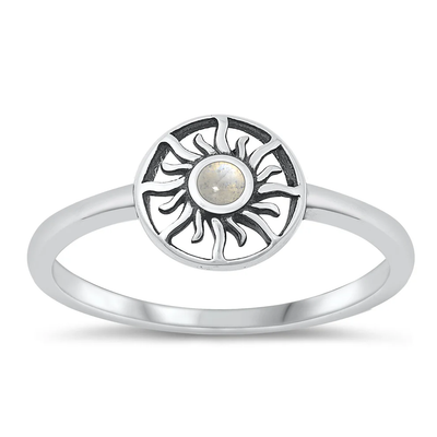 Sterling Silver Oxidized Sun Moonstone Stone Ring