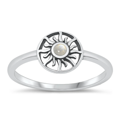 Sterling Silver Oxidized Sun Moonstone Stone Ring