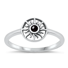 Load image into Gallery viewer, Sterling Silver Oxidized Black Agate Sun Stone Ring