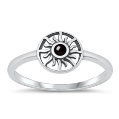Sterling Silver Oxidized Black Agate Sun Stone Ring