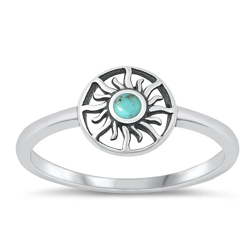 Sterling Silver Oxidized Genuine Turquoise Sun Stone Ring