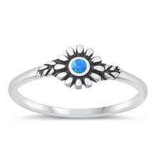 Load image into Gallery viewer, Sterling Silver Oxidized Flower Blue Lab Opal Ring