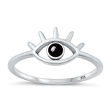 Sterling Silver Oxidized Eye Black Agate Stone Ring