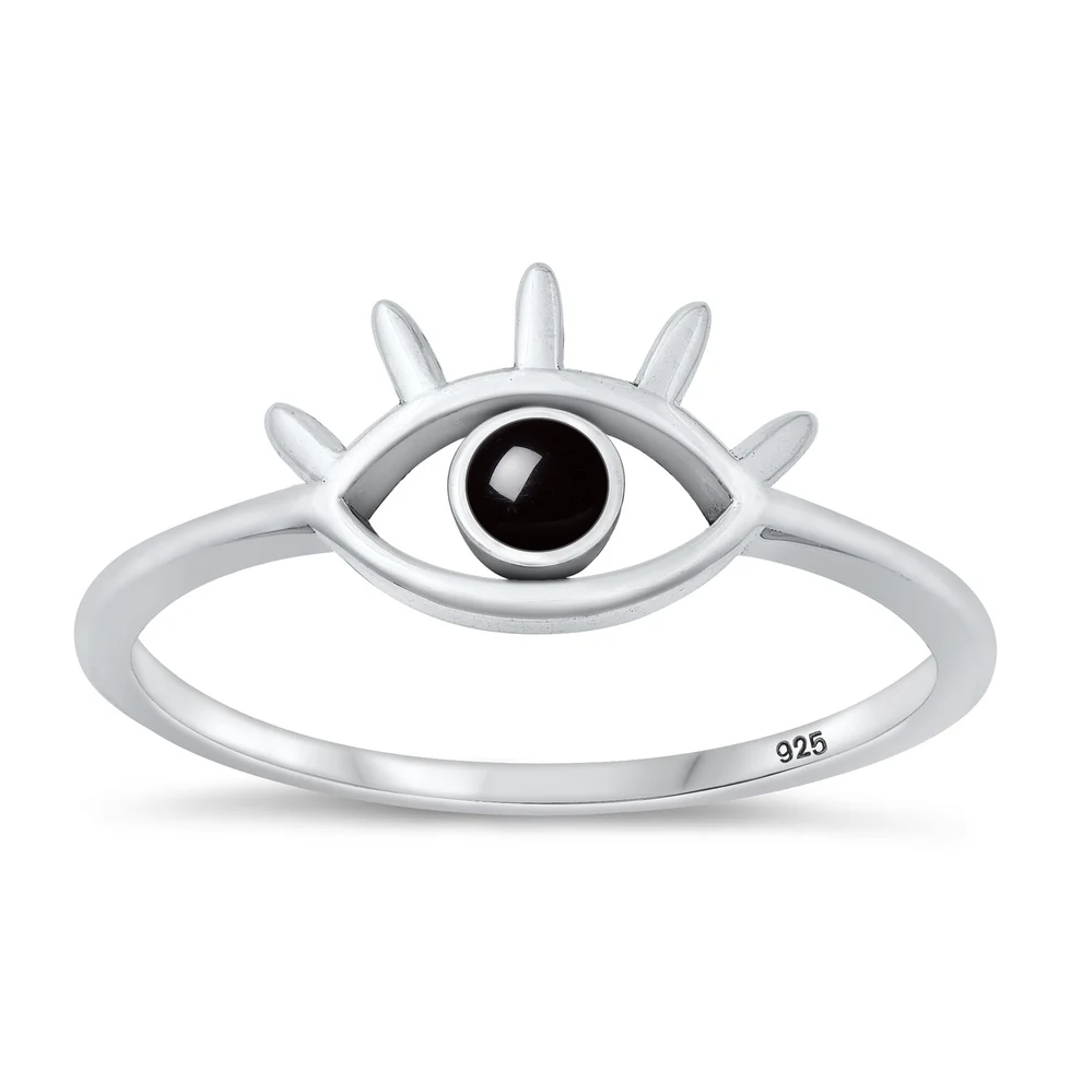 Sterling Silver Oxidized Eye Black Agate Stone Ring