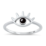 Sterling Silver Oxidized Eye Black Agate Stone Ring