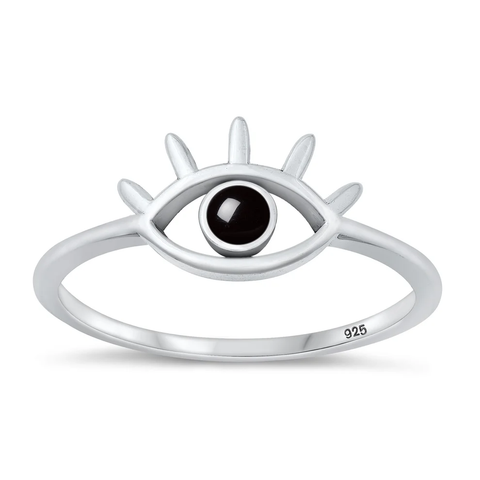 Sterling Silver Oxidized Eye Black Agate Stone Ring