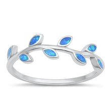 Load image into Gallery viewer, Sterling Silver Rhodium Plated Blue Lab Opal Leaves Ring