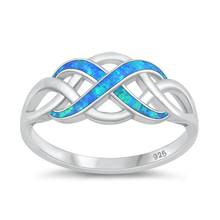 Load image into Gallery viewer, Sterling Silver Rhodium Plated Infinity Blue Lab Opal Ring
