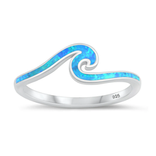 Load image into Gallery viewer, Sterling Silver Rhodium Plated Wave Blue Lab Opal Ring
