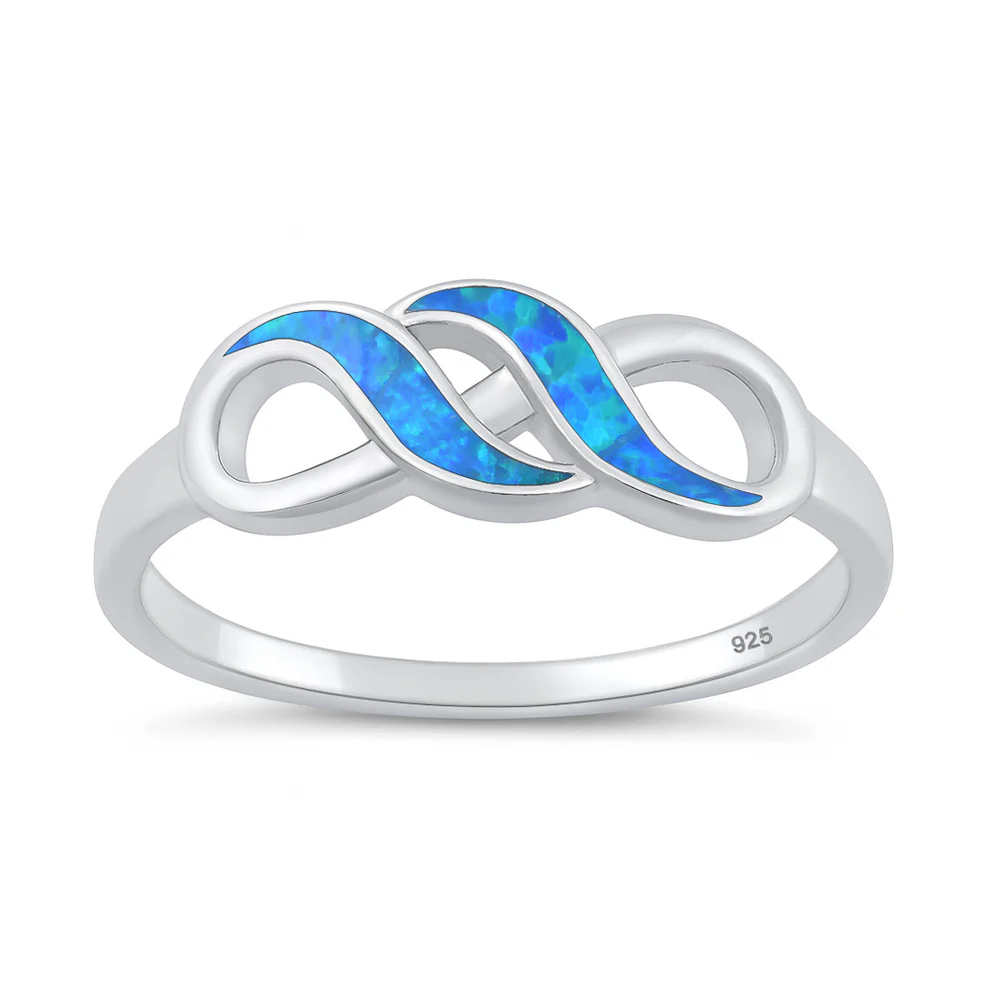 Sterling Silver Oxidized And Polished Infinity Blue Lab Opal Ring