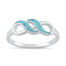 Load image into Gallery viewer, Sterling Silver Rhodium Plated Infinity Genuine Turquoise Stone Ring