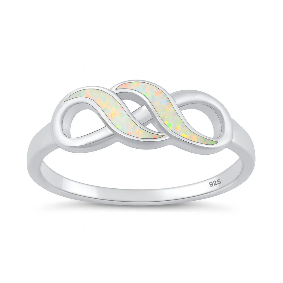 Sterling Silver Oxidized And Polished Infinity White Lab Opal Ring
