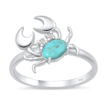 Load image into Gallery viewer, Sterling Silver Rhodium Plated Crab Genuine Turquoise And Clear CZ Ring