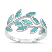 Load image into Gallery viewer, Sterling Silver Rhodium Plated Leaves Turquoise Stone Ring