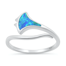 Load image into Gallery viewer, Sterling Silver Rhodium Plated Manta Ray Blue Lab Opal Ring