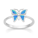 Sterling Silver Rhodium Plated Blue Lab Opal Butterfly Ring