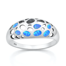Load image into Gallery viewer, Sterling Silver Rhodium Plated Dome Blue Lab Opal Ring