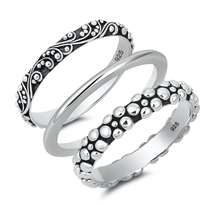 Load image into Gallery viewer, Sterling Silver Oxidized And Polished 3 Set Bali Design Ring
