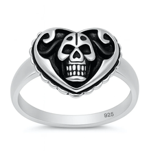 Load image into Gallery viewer, Sterling Silver Oxidized And Polished Heart With Skull Ring