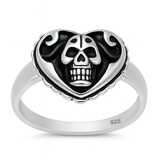 Sterling Silver Oxidized And Polished Heart With Skull Ring