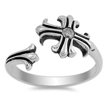 Load image into Gallery viewer, Sterling Silver Cross Clear CZ Ring