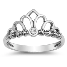 Load image into Gallery viewer, Sterling Silver Rhodium Plated Crown Clear CZ Ring