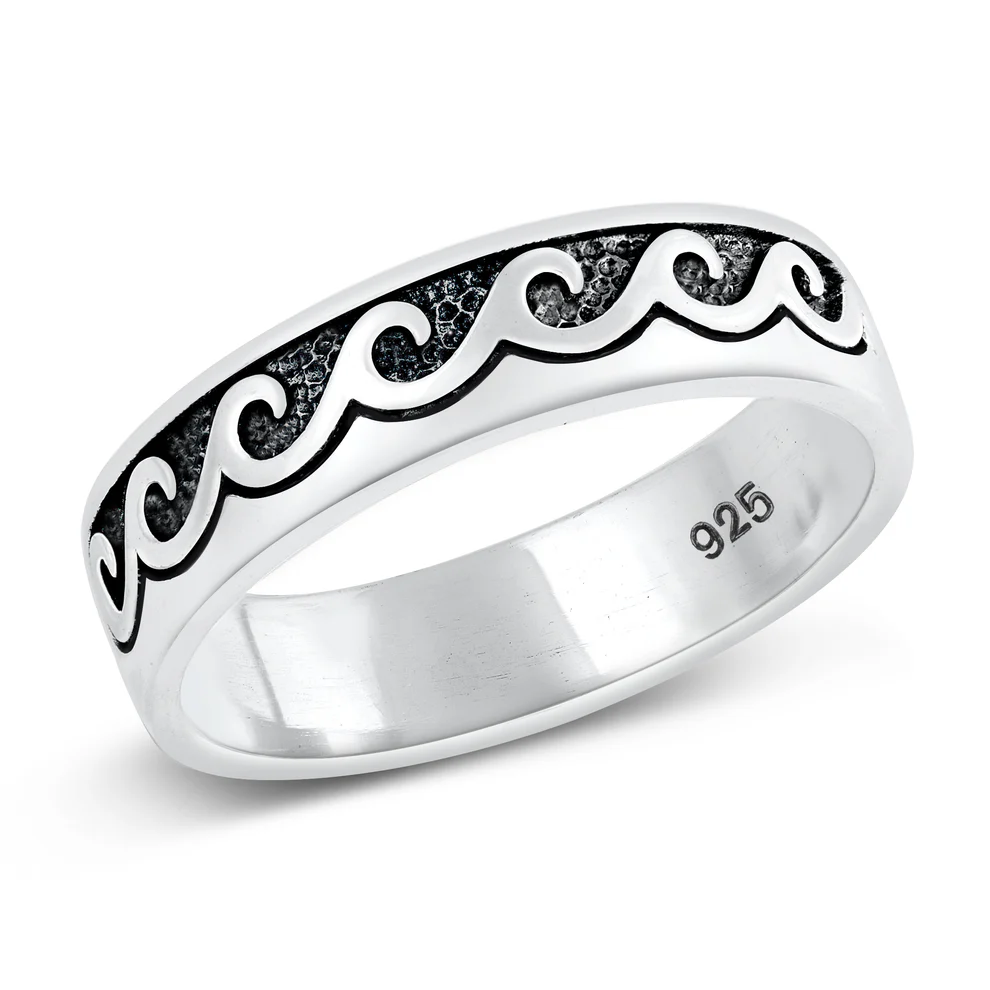 Sterling Silver Oxidized Wave Band Ring