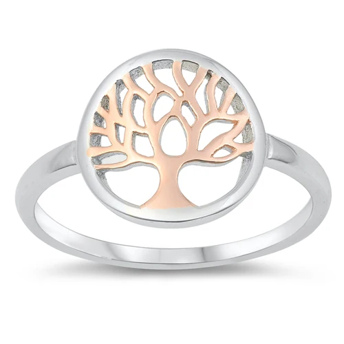 Sterling Silver Rose Gold Plated Tree Of Life Ring