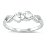 Sterling Silver Rhodium Plated Infinity And Hearts Ring