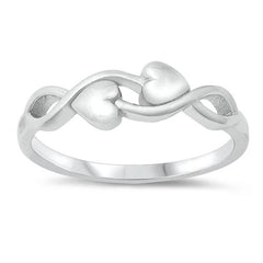Sterling Silver Rhodium Plated Infinity And Hearts Ring
