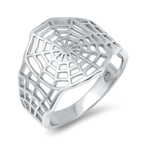 Sterling Silver Rhodium Plated Spider Web Ring
