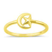 Load image into Gallery viewer, Sterling Silver Yellow Gold-Plated Moon and Star Ring