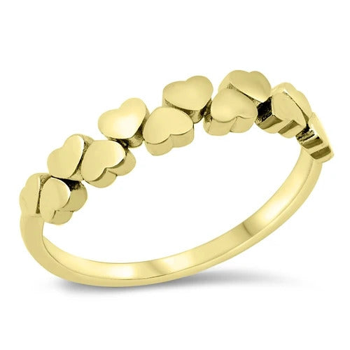 Sterling Silver Yellow Gold Plated Hearts Ring