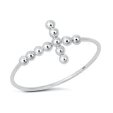Sterling Silver Rhodium Plated Beaded Cross Ring