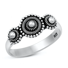 Load image into Gallery viewer, Sterling Silver Oxidized And Polished Flowers Bali Ring