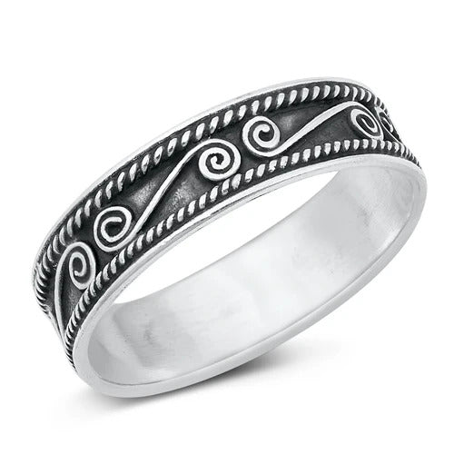 Sterling Silver Oxidized And Polished Bali Band Ring
