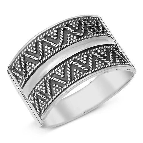 Sterling Silver Oxidized And Polished 13mm Bali Ring